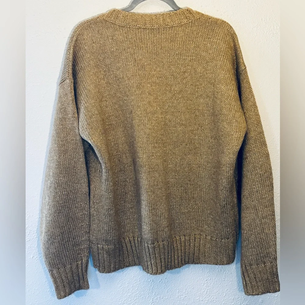 Ralph Lauren Women’s Gold Metallic V Neck Preppy Sweater NWT Size XL - Picture 2 of 6